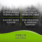 FIDELIS Probiotic Plus+ Probióticos para Perros, Salud Digestiva, 120 Masticables Sabor Pato