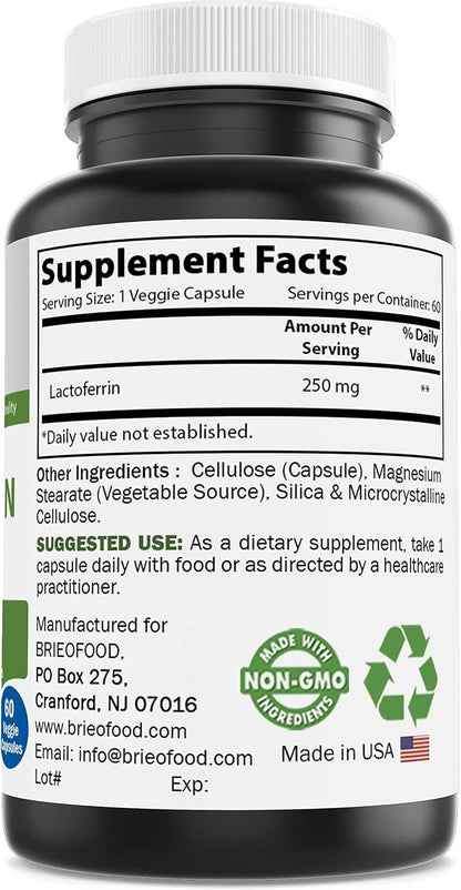 Brieofood Lactoferrina 250 mg - 60 Cápsulas – Apoyo a la salud digestiva y al equilibrio de la flora intestinal* – Image 2