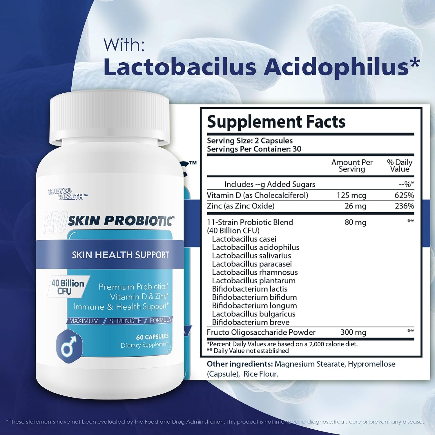 Pro Skin Probiotic - Probiótico para la Salud de la Piel con Vitamina D y Zinc