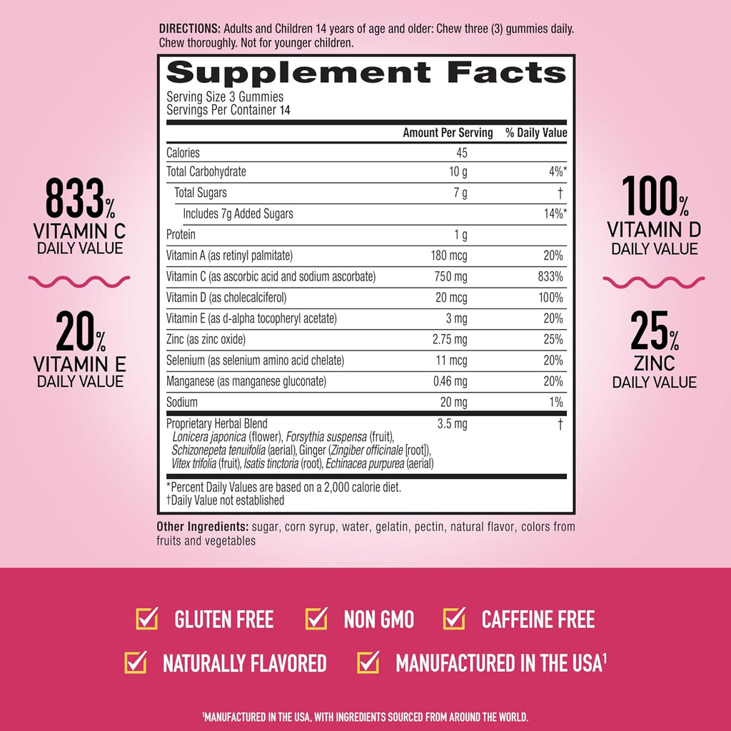 Airborne 750mg Vitamina C Gomitas para Adultos - Apoyo Inmunitario con Antioxidantes y Selenio - 42 Gomitas Sabor Bayas
