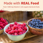 Organic Vitamin C Gummies 120mg for Adults, Sugar Free, Daily Immune Defense, Raw Antioxidant, 100% Whole Food Chewable Vitamin C Supplement from 1200mg Berries & Fruits for Collagen, Vegan, 60 Counts