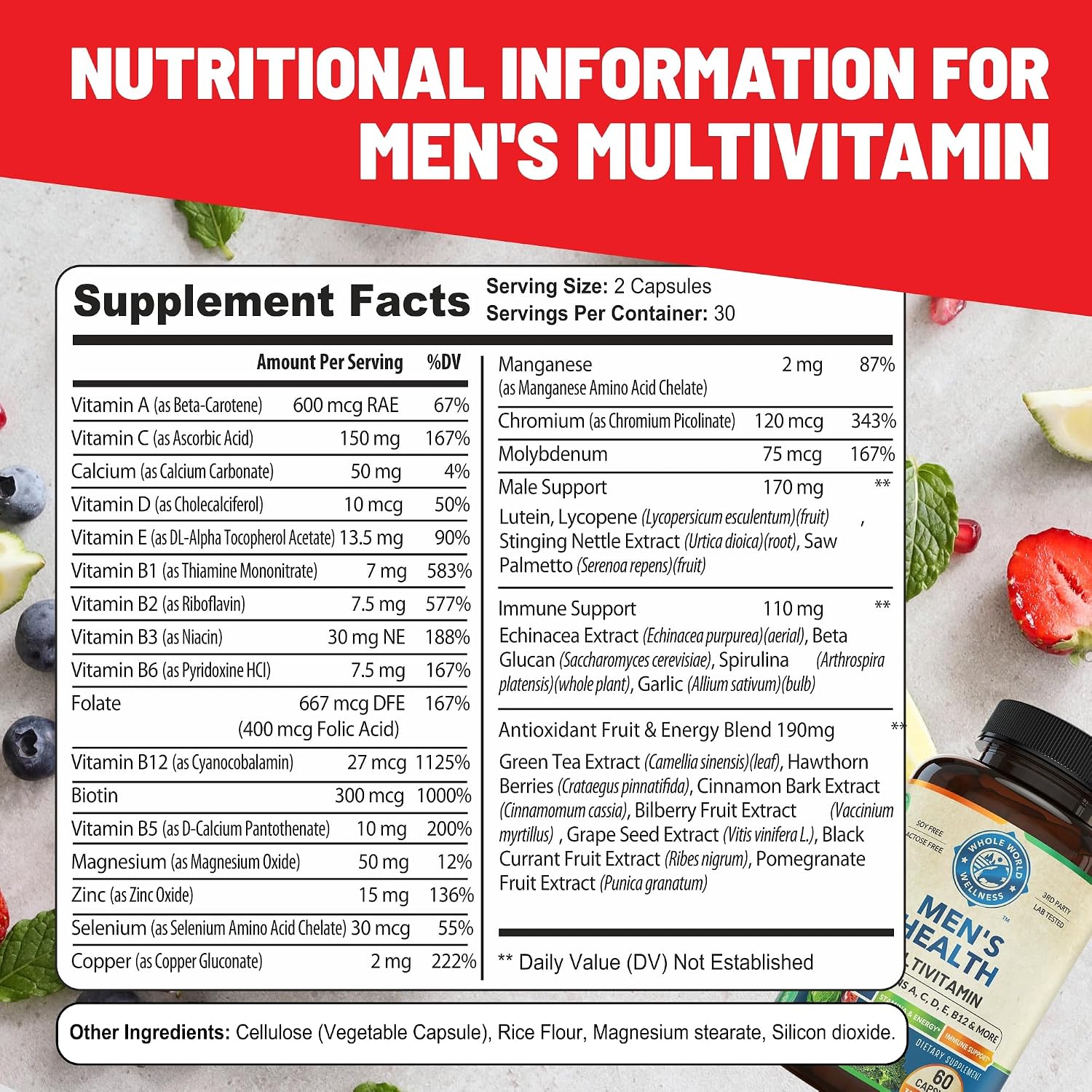 Whole World Wellness Multivitamínico Diario para Hombres - 30+ Nutrientes, Energía y Rendimiento