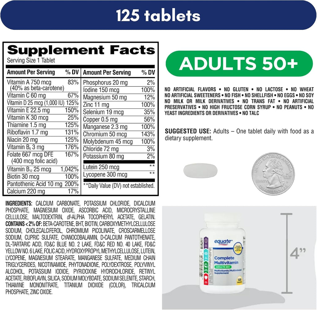 Equate Multivitamínico Completo para Adultos 50+ - 125 Comprimidos