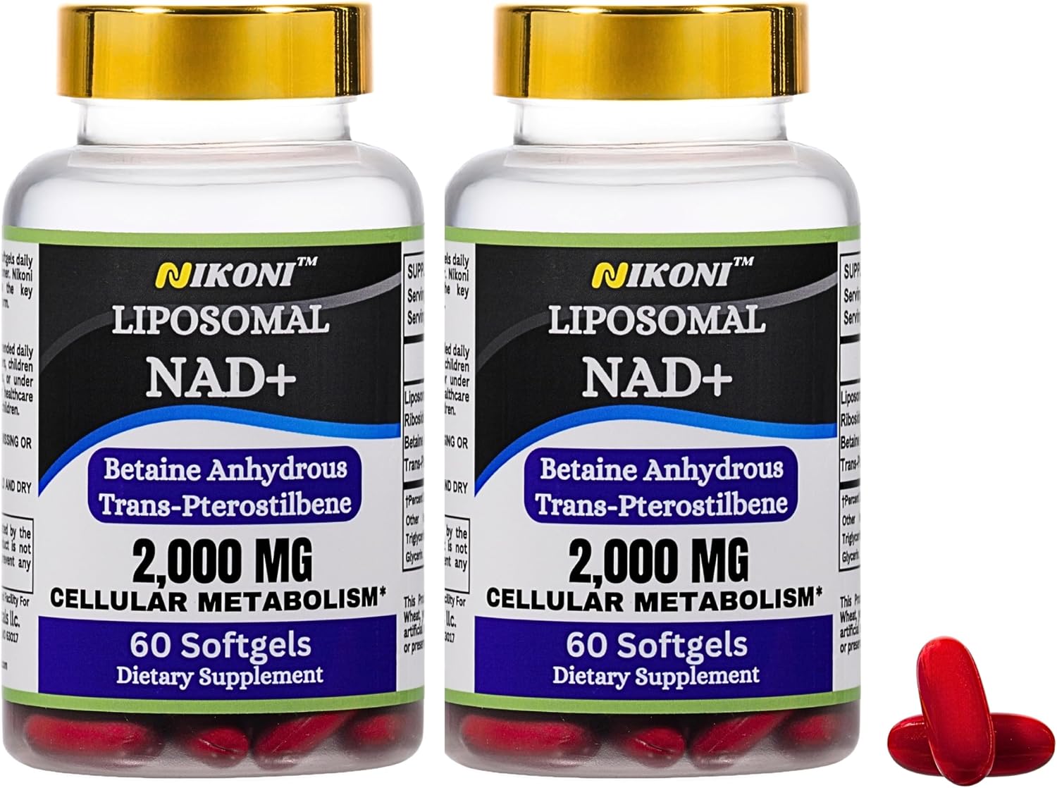 Nikoni Liposomal NAD+ 2000 mg con TMG y Pterostilbeno - 240 Cápsulas Blandas
