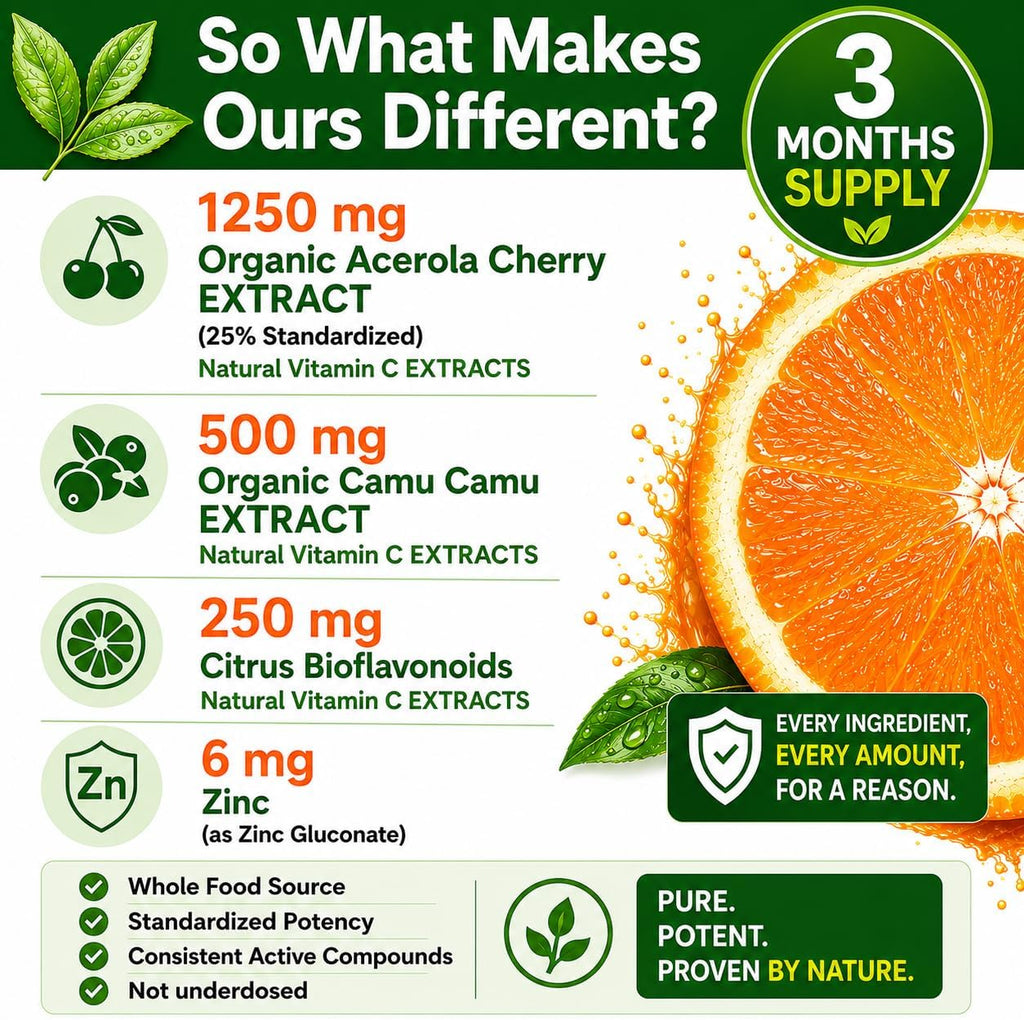 Vitamina C Natural de Acerola y Camu Camu en Polvo con Bioflavonoides - 90 Dosis
