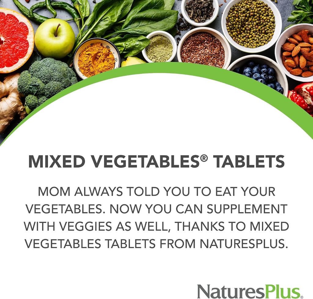 NaturesPlus Mixed Vegetables - 180 Comprimidos, Pack de 2 - con Brócoli, Espinacas, Zanahoria y Col - Sin Gluten - 120 Dosis
