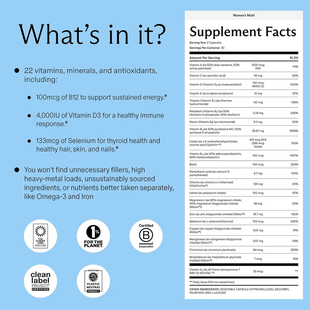 Needed. Multivitamínico para Mujeres con 22 Vitaminas, Minerales y Antioxidantes