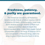 Carlson Kid's Super Daily D3 - Gotas de Vitamina D3 para Niños, 400 UI, 365 Gotas