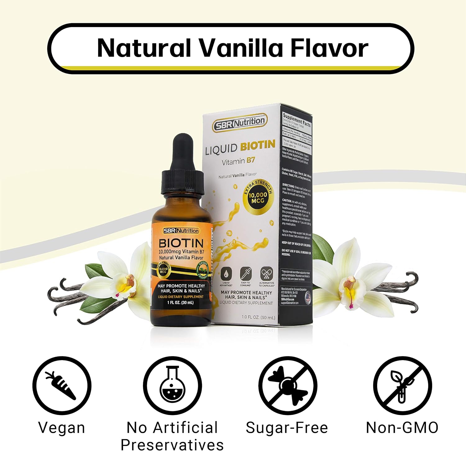 SBR Nutrition Biotina Líquida Máxima Absorción 10000 mcg - 60 Dosis