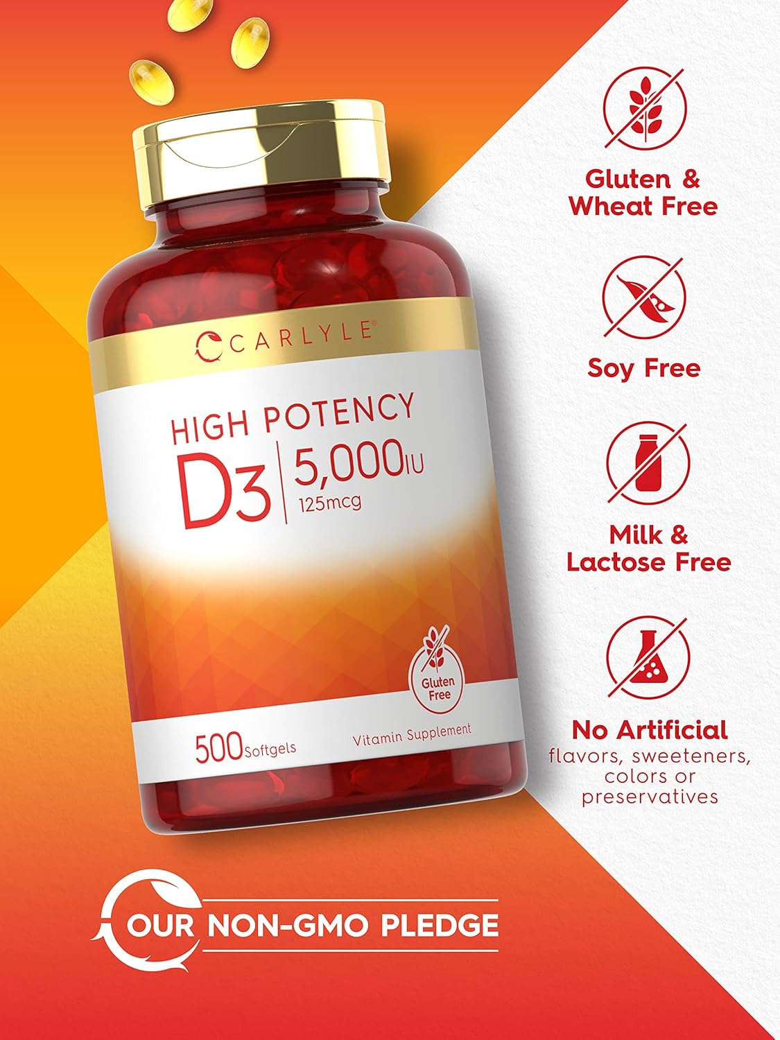 Carlyle Vitamina D3 5000 UI - 500 Softgels - Complemento Alimenticio