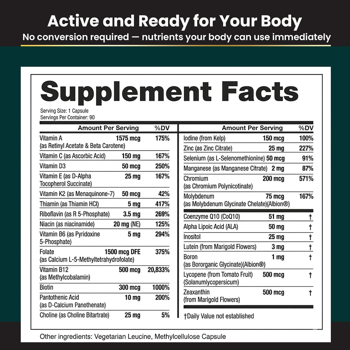 Eliixr Methylated Multivitamin Iron Free – – CoQ10 (51 mg) : un antioxidante que apoya la producción de energía – Image 3