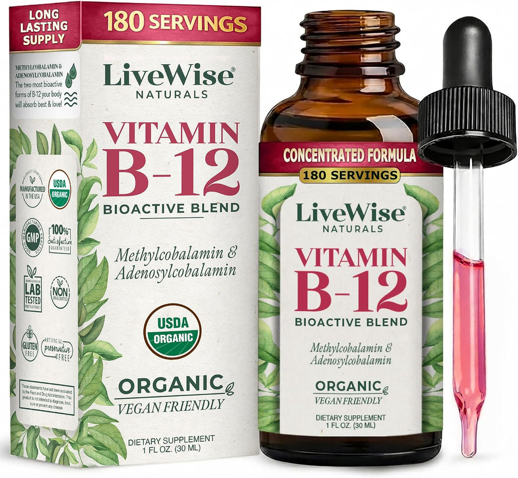 Vitamin B12 1000 mcg Organic Liquid Sublingual - Methylcobalamin & Adenosylcobalamin - 2 fl oz (1 Year Supply)