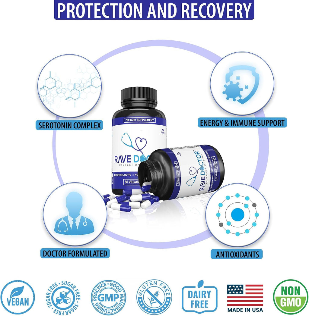 Rave Doctor 5 HTP Supplement – Complemento Alimenticio con 5-HTP, Vitaminas y Antioxidantes (Vegano)