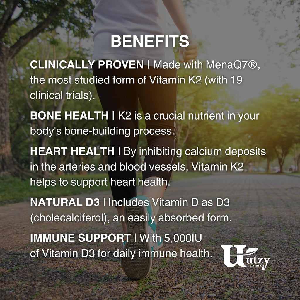Vitamina D3+K2 5000 UI 45 mcg MenaQ7 | Utzy Naturals