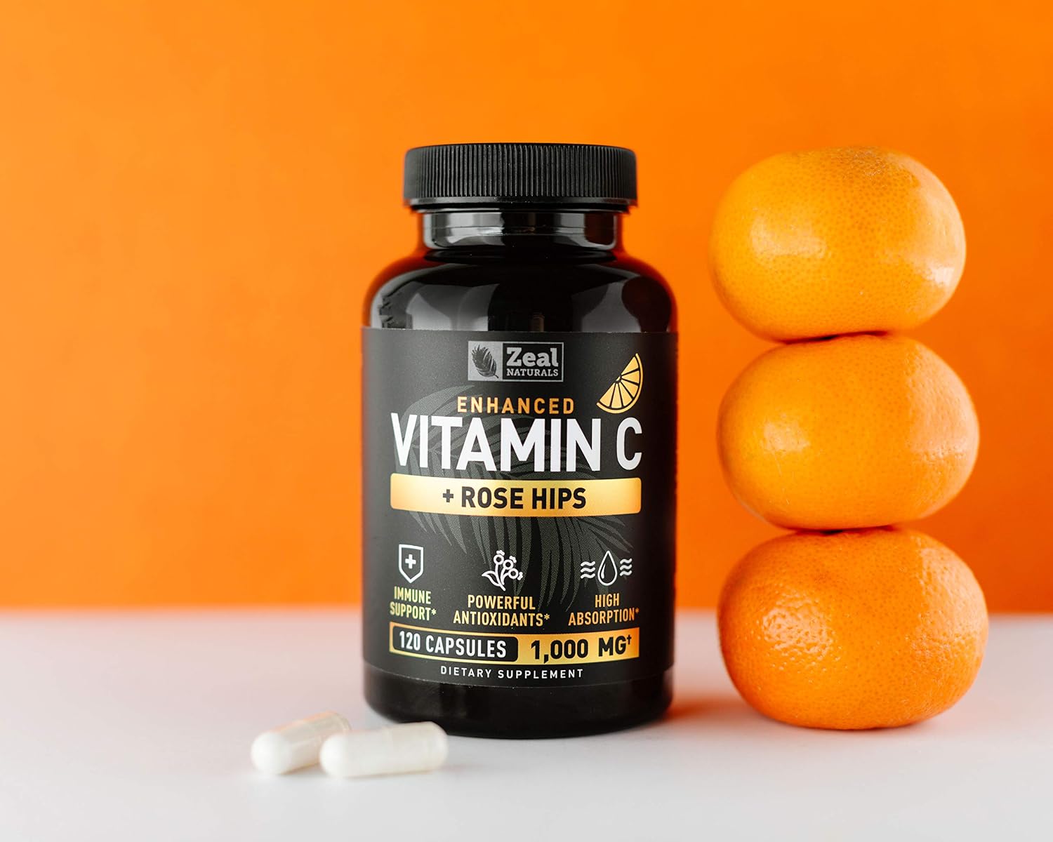 Zeal Naturals Vitamina C con Escaramujo 1000 mg - Ácido Ascórbico Puro - 120 Cápsulas