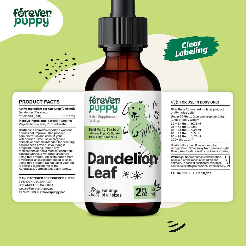 Forever Puppy Gotas de Diente de León para Perros, 2 oz (59 ml)