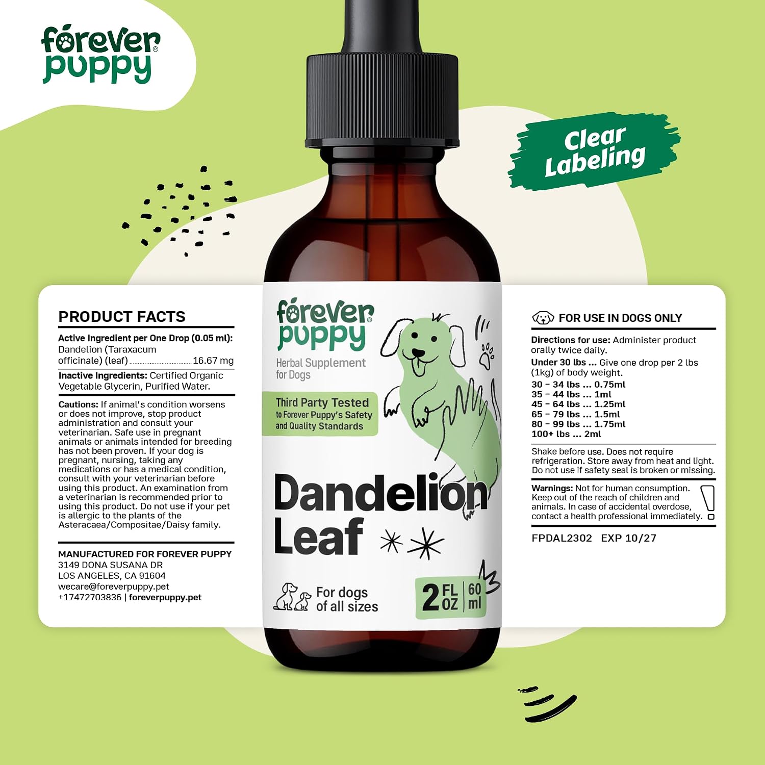 Forever Puppy Gotas de Diente de León para Perros, 2 oz (59 ml)