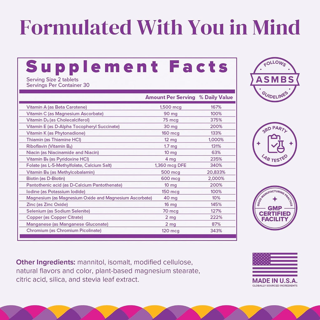 BariMelts Multivitamin - Multivitamínico Bariátrico para Mujeres - 60 Comprimidos de Rápida Disolución (1 Mes de Suministro), Sabor Fruta Natural