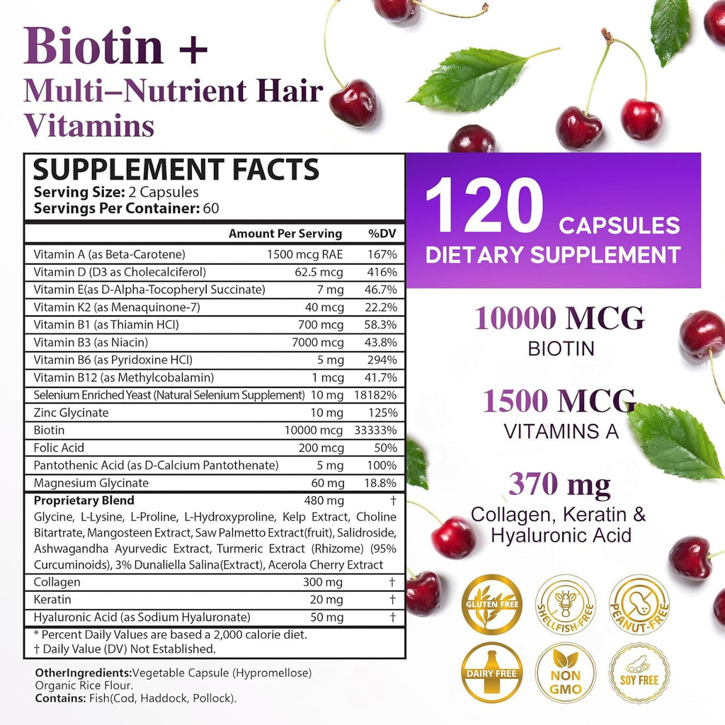 Bevalence Biotina 10.000 mcg con Colágeno y Queratina – 120 Cápsulas (2 Meses)