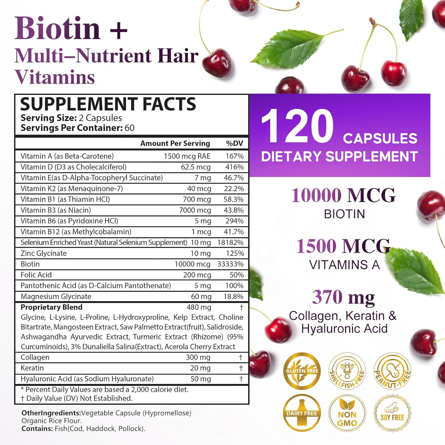 Bevalence Biotina 10.000 mcg con Colágeno y Queratina – 120 Cápsulas (2 Meses)