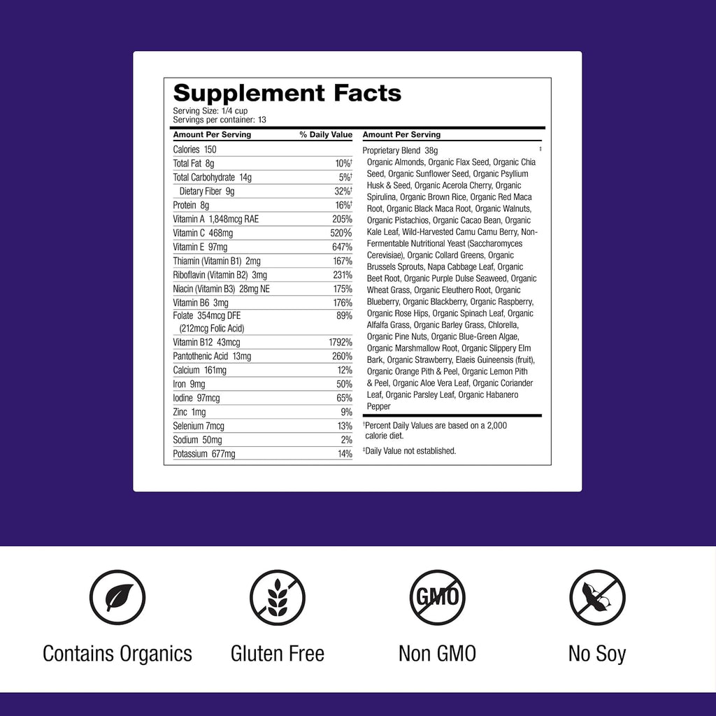Dr. Schulze's SuperFood Ultra - Polvo de Superalimento Orgánico con Vitaminas B y C