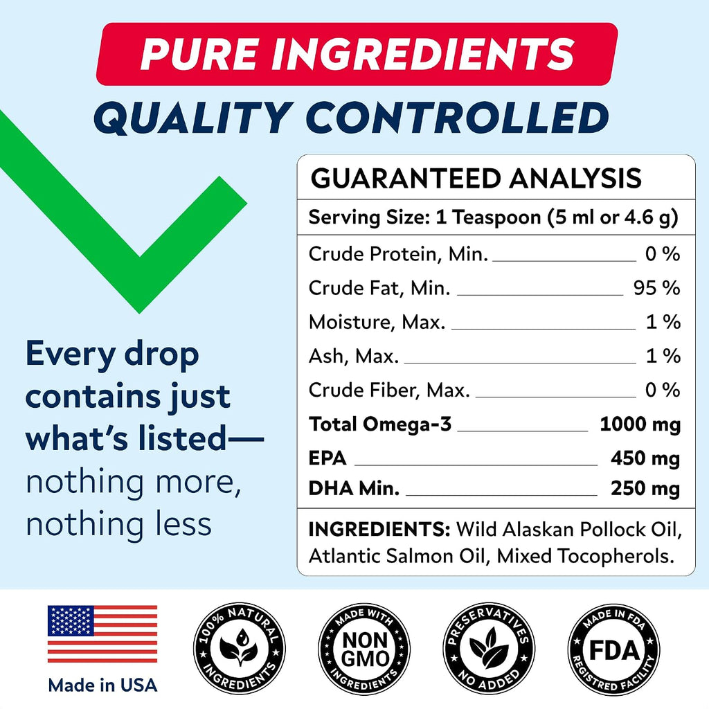 STRELLALAB Aceite de Pescado para Perros y Gatos - Omega-3 Natural - 473 ml