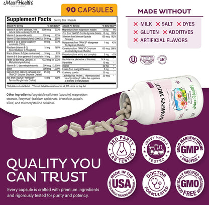 Maxi Health Multivitamínico para Mujeres – Fórmula Metilada con 23 Vitaminas y Minerales – 90 Cápsulas – Image 5