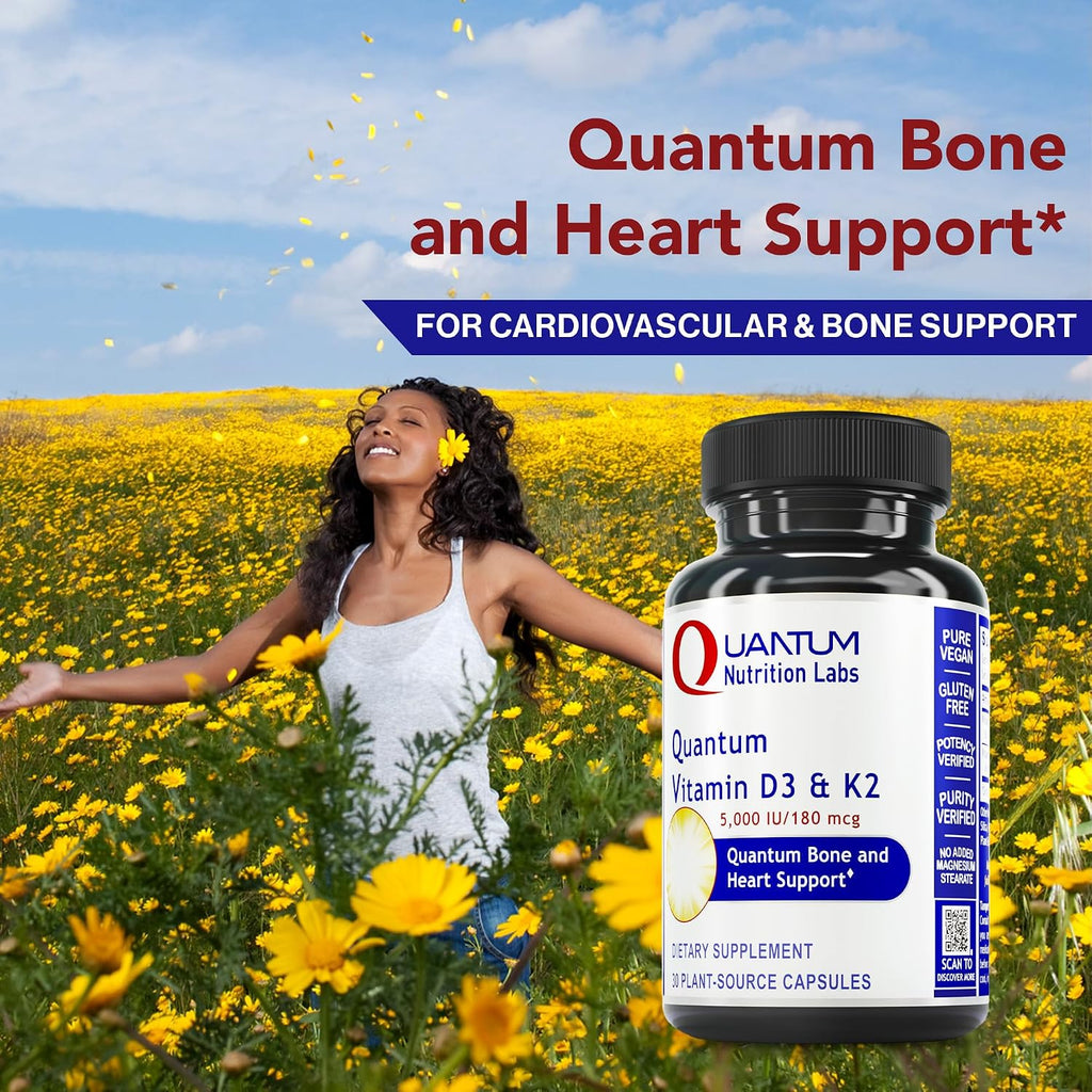 Quantum Nutrition Labs Vitamina D3 y K2 - 5000 UI, 30 Cápsulas Veganas