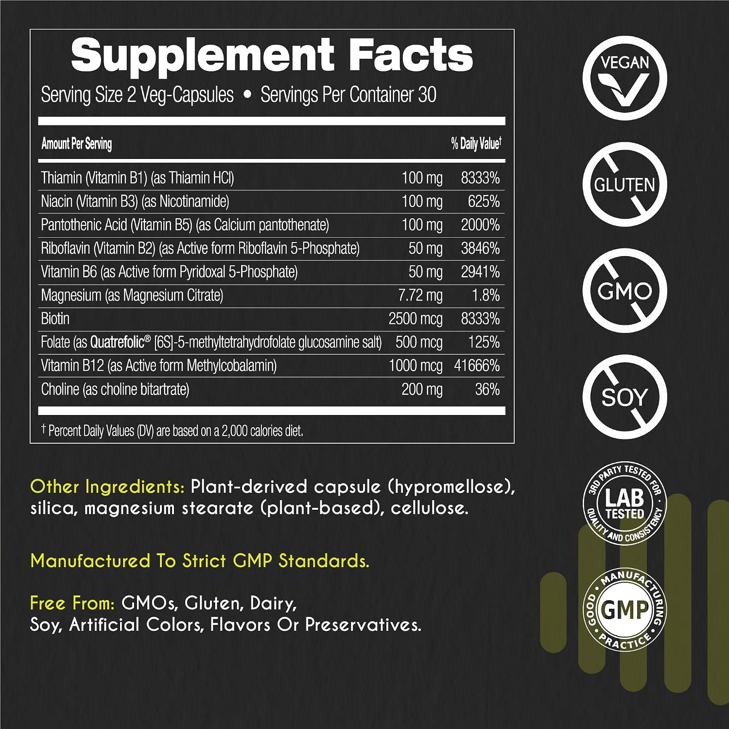 myBrainCo. Active-B Complex – Complejo B Activado de Alta Potencia con B2, B6, B12 y Metilfolato – Apoya Energía, Función Cerebral y Sistema Nervioso – 60 Cápsulas Vegetales