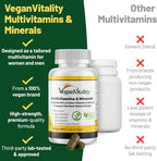 Multivitamínico Vegano para Mujeres y Hombres con Vitamina B12, D3 y K2 - 180 Comprimidos - 6 Meses de Suministro
