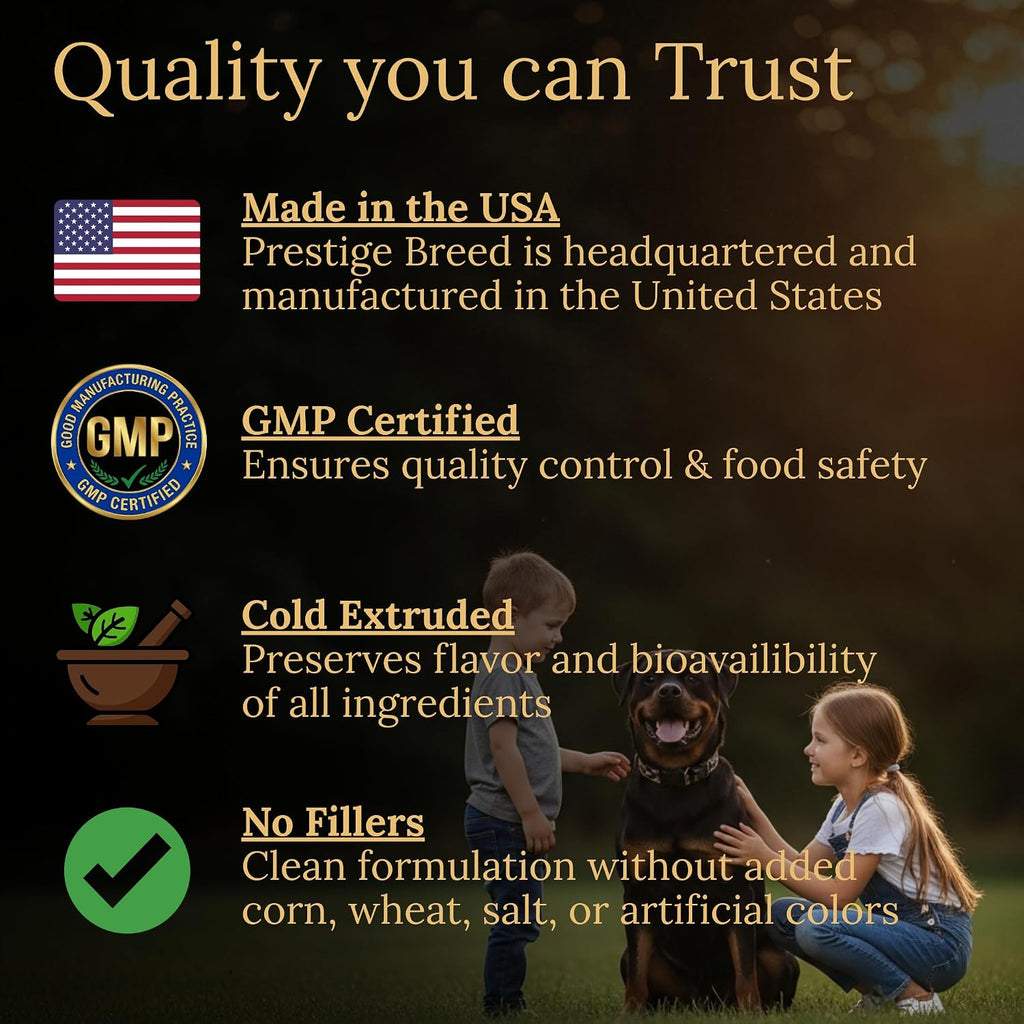 Multivitamínicos Prestige Breed, Nutrición Equilibrada para tu Rottweiler, 90 unidades, Fabricado en EE. UU. con Auténtico Bacon