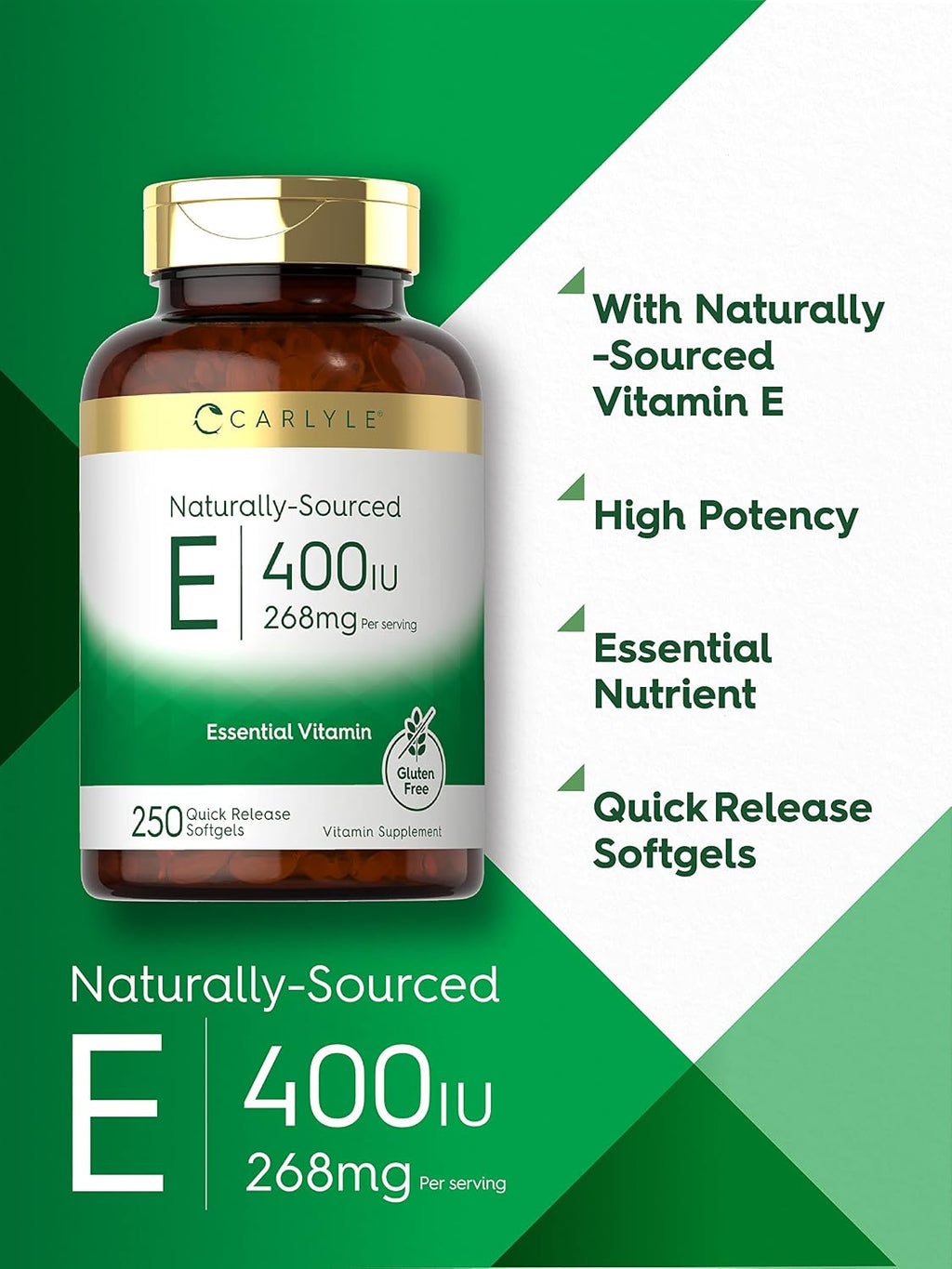Carlyle Vitamina E 400 UI, 250 Cápsulas Blandas – Suplemento Natural