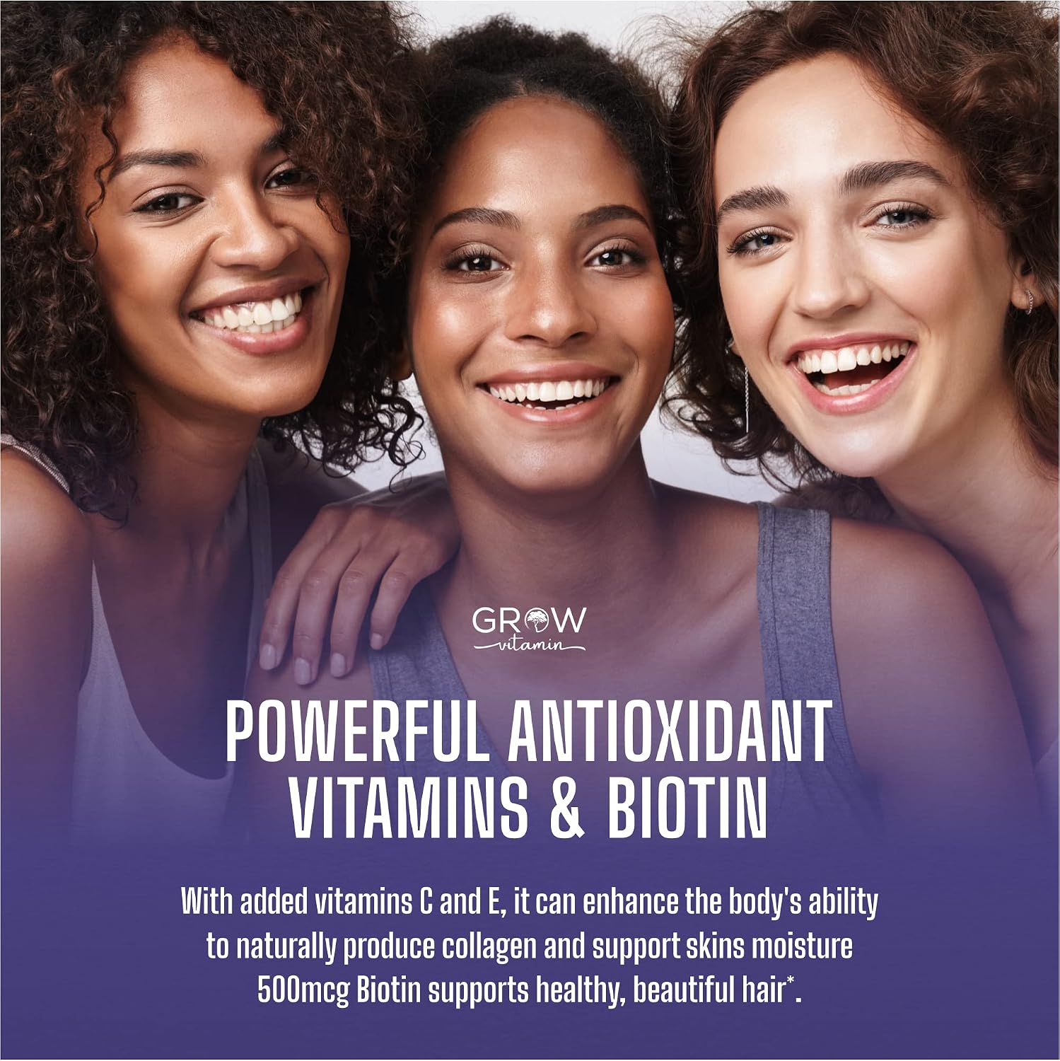 grow vitamin Collagen Booster Gummy Bears – Gominolas Veganas de Biotina para Piel, Cabello y Uñas – Sabor Fresa – 60 Gominolas