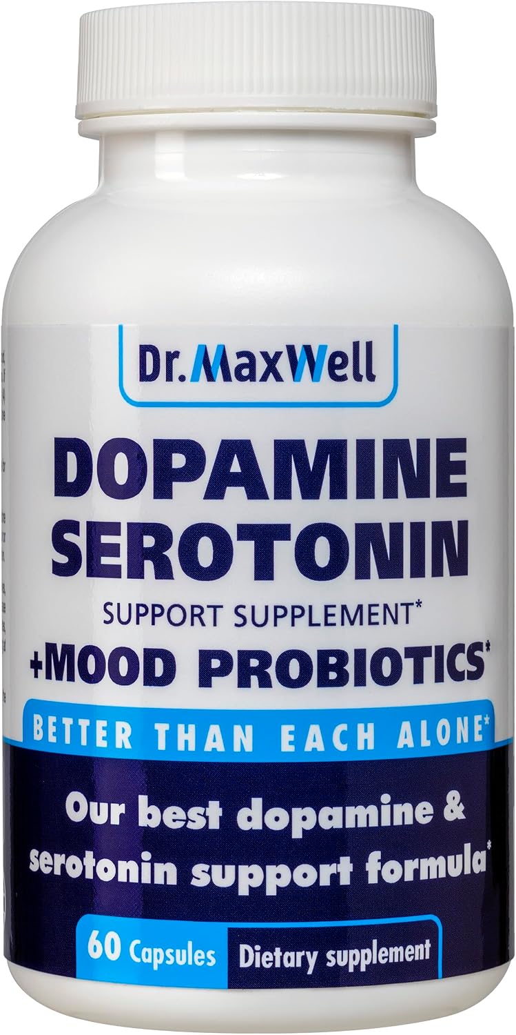Dr. Maxwell Serotonina y Dopamina - Suplemento 5 en 1 con Probiótico para el Estado de Ánimo, Relajación y Concentración, 60 Cápsulas