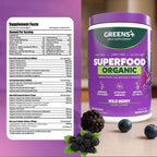 Greens+ Organic Wild Berry Superfood Powder - Suplemento vegano con antioxidantes, energía y vitalidad (240 g)