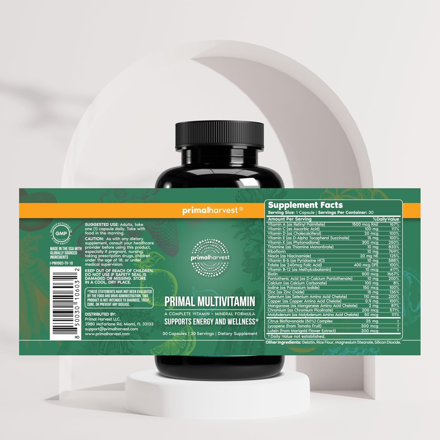 Primal Harvest Multivitamínico - Complejo Multivitamínico Diario con 21 Vitaminas y Minerales Esenciales para Hombres y Mujeres (2 Envases de 30 Cápsulas)