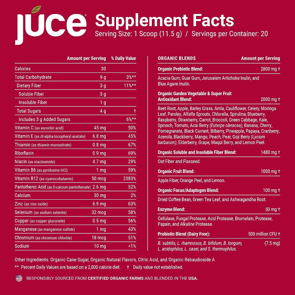 Terra Kai Organics JUCE Reds Superalimento Orgánico en Polvo - Sabor Garden Berry (230g)