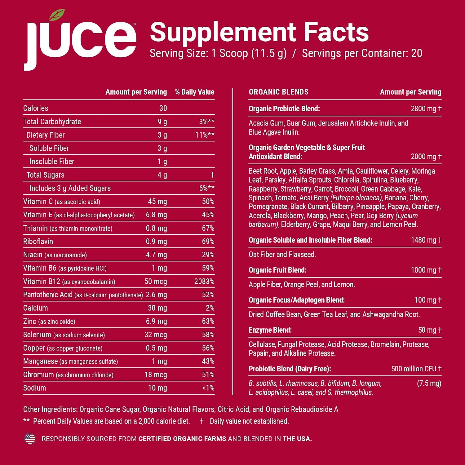 Terra Kai Organics JUCE Reds Superalimento Orgánico en Polvo - Sabor Garden Berry (230g)