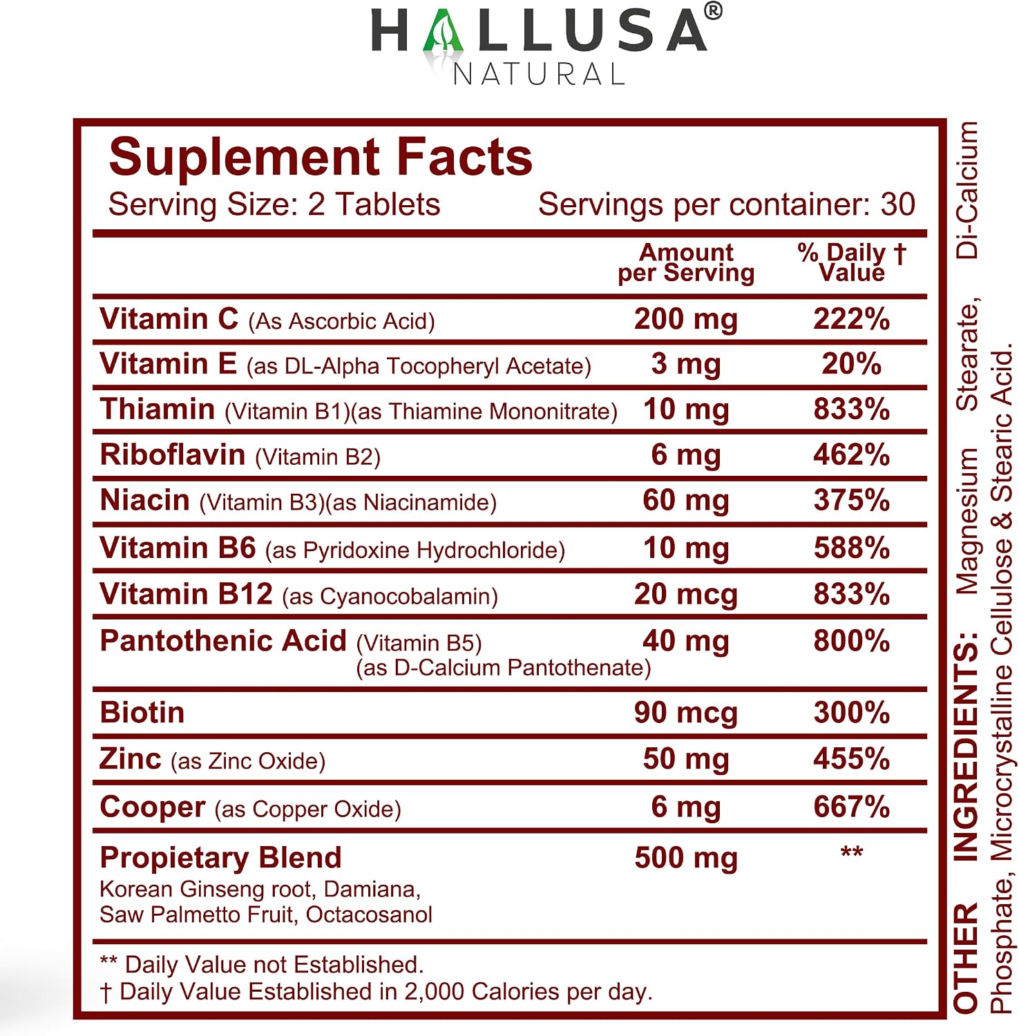 Hallusa Natural HALLVIGOR Multivitamínico Diario para Hombres – Ginseng Coreano, Damiana, Saw Palmetto, Biotina, Complejo B, Zinc, Jalea Real – 60 Cápsulas