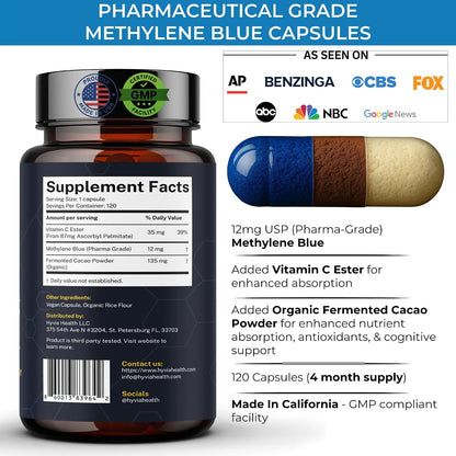 Cápsulas de Azul de Metileno USP Grado Farmacéutico con Vitamina C - 120 uds – Image 2