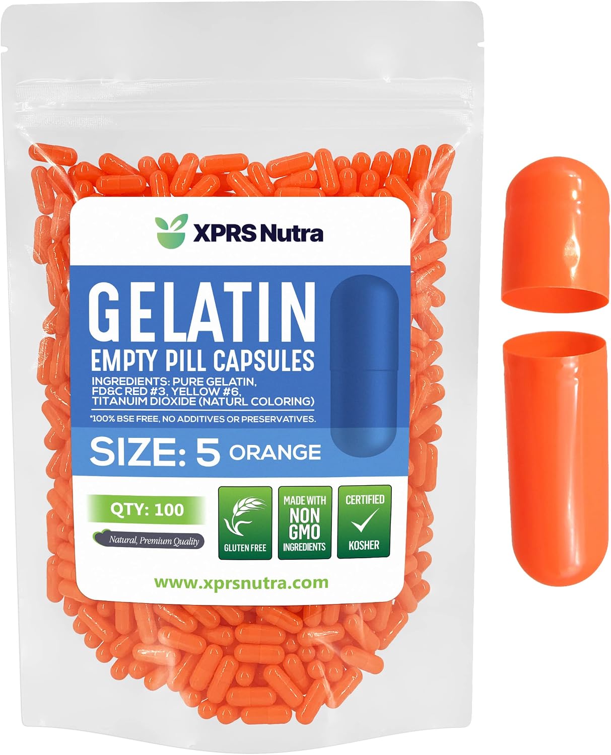 XPRS Nutra Cápsulas Vacías Tamaño 5 - 500 Unidades de Gelatina Bovina