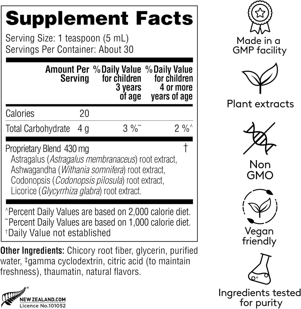 Children's Immune Daily Syrup - Jarabe Inmunológico Infantil con Astrágalo, Codonopsis, Ashwagandha y Regaliz, Sabor Menta Natural - 150 ml (30 dosis)