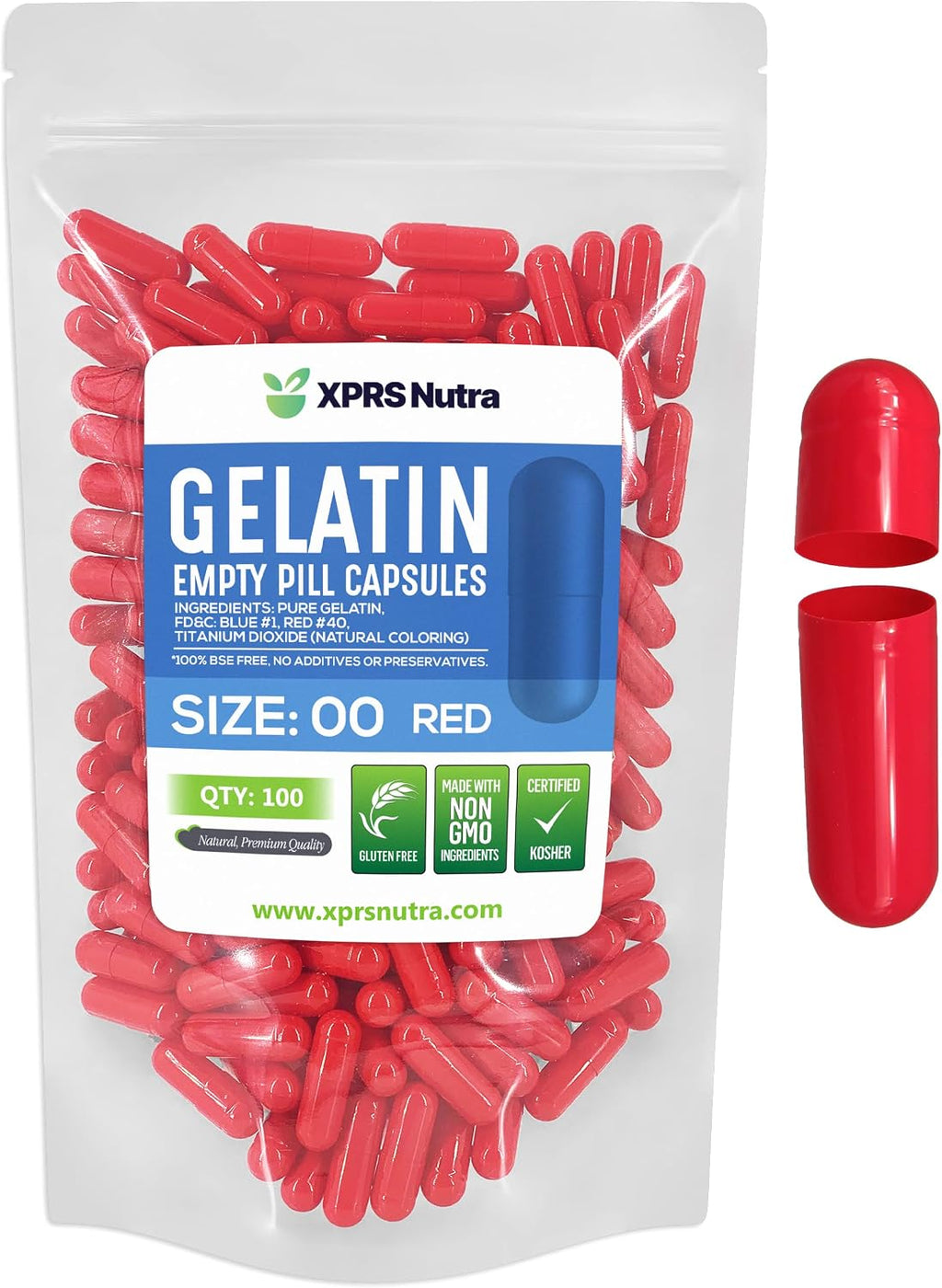 XPRS Nutra Cápsulas Vacías de Gelatina Tamaño 00 - 100 Unidades para Suplementos DIY (Rojo)