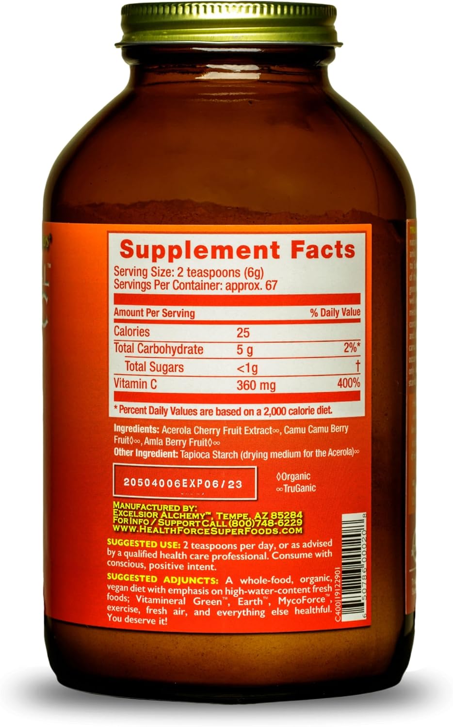 HEALTHFORCE SUPERFOODS Truly Natural Vitamin C – 400 g – Polvo de vitamina C natural con Camu Camu, Amla y Acerola