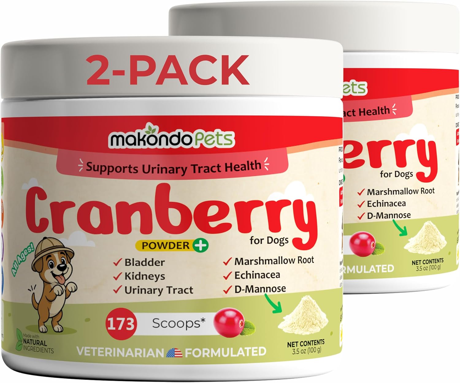Complemento de Arándano para Perros con D-Manosa, Raíz de Malvavisco y Vitamina C – Apoyo Urinario y pH Normal – 173 Dosis