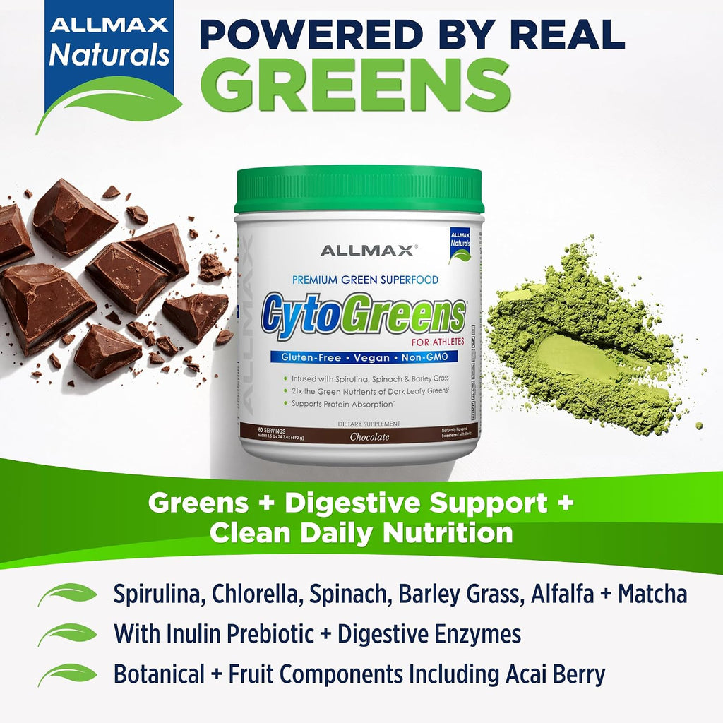 ALLMAX CytoGreens Super Greens Powder, Chocolate, 60 Raciones