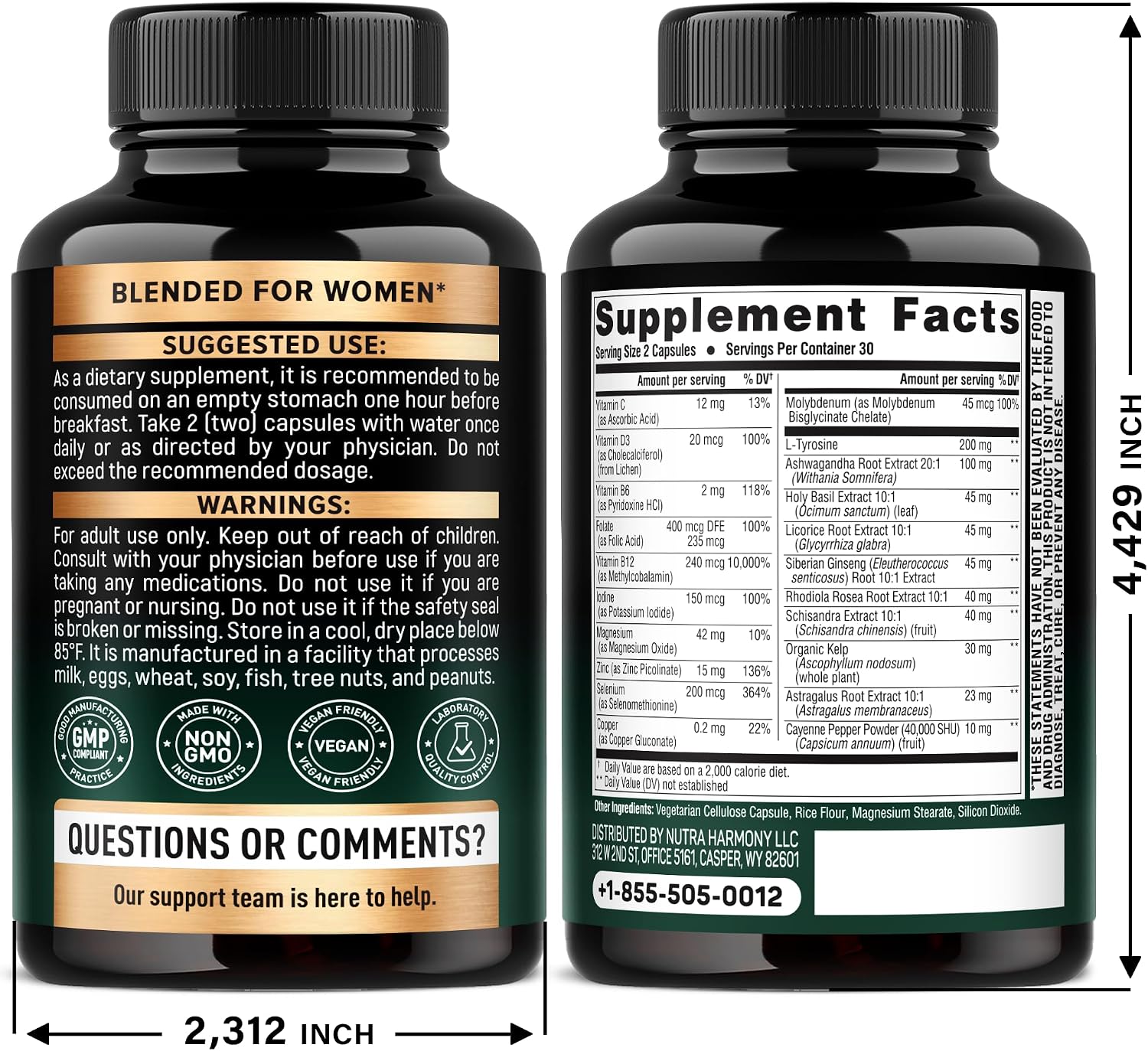 Apoyo Tiroideo para Mujeres - Selenio 200 mcg, Astragalus, Zinc y Yodo - Complejo 21 en 1 con Hierbas Adaptógenas - Vegano, No Transgénico - 60 Cápsulas