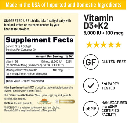 NatureWise Vitamina D3 + K2 Vegana con Aceite MCT de Coco Orgánico - 5000 UI D3 + 100 mcg K2 - 90 Cápsulas Blandas – Image 6
