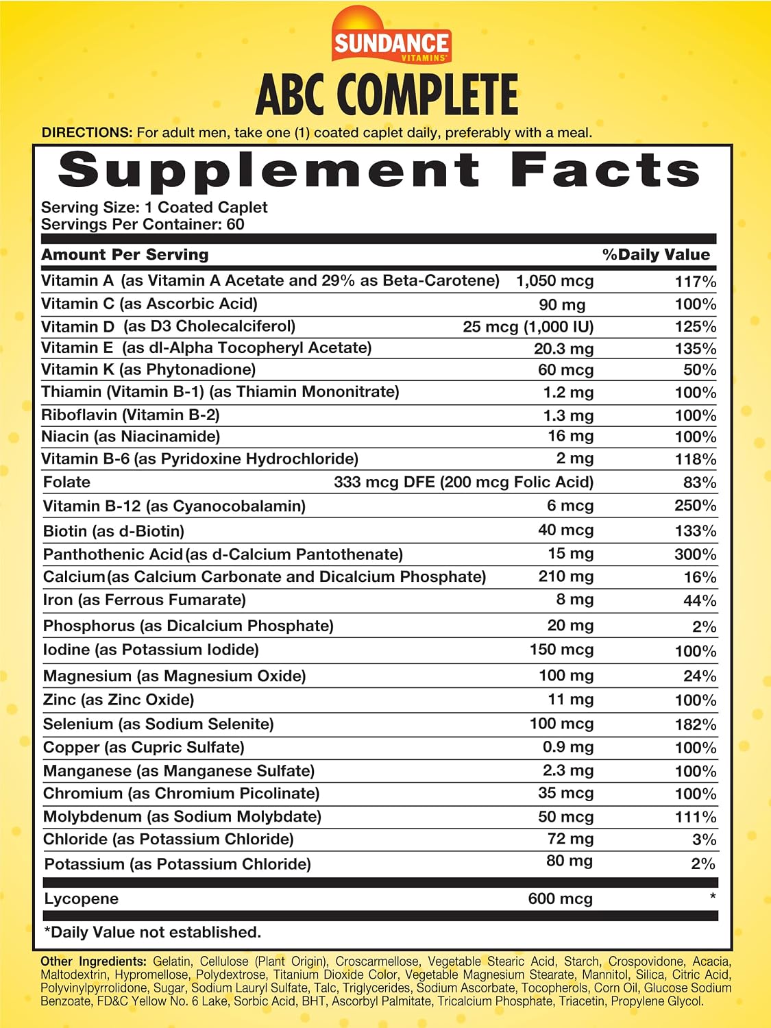 Sundance Complejo Multivitamínico y Mineral ABC Complete para Hombres, 60 comprimidos
