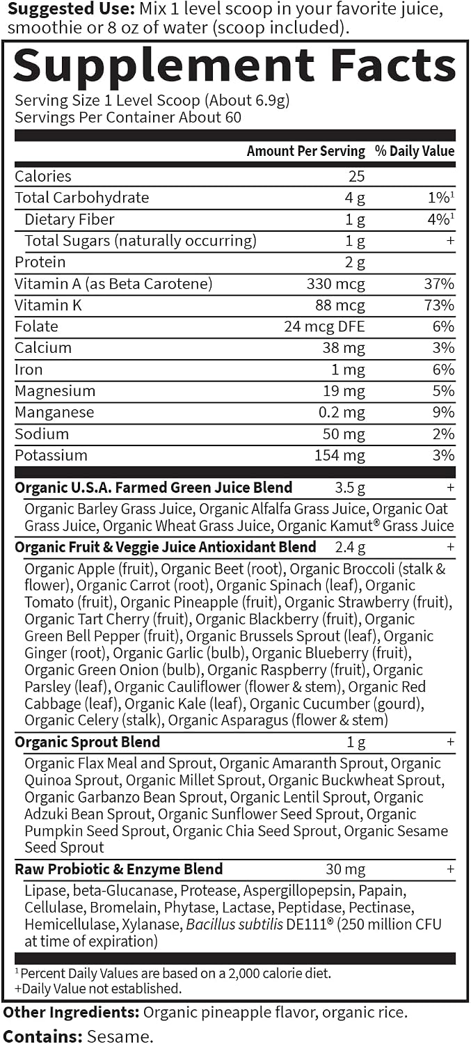 Garden of Life Super Greens Powder Original, 60 porciones